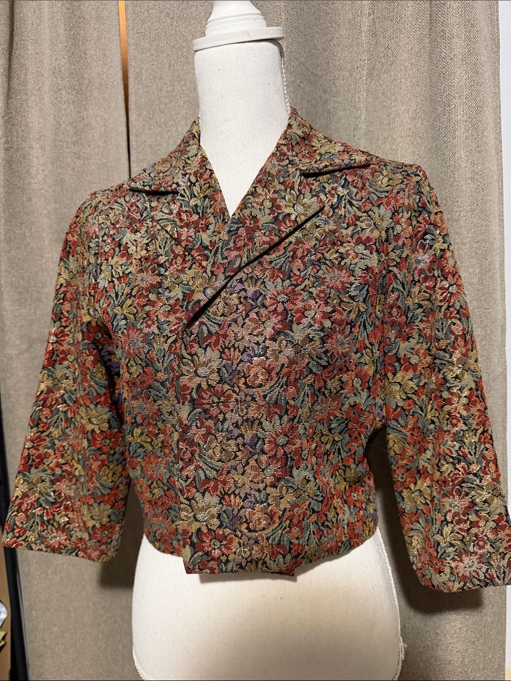 Floral Brocade Cropped Jacket - Red Multi